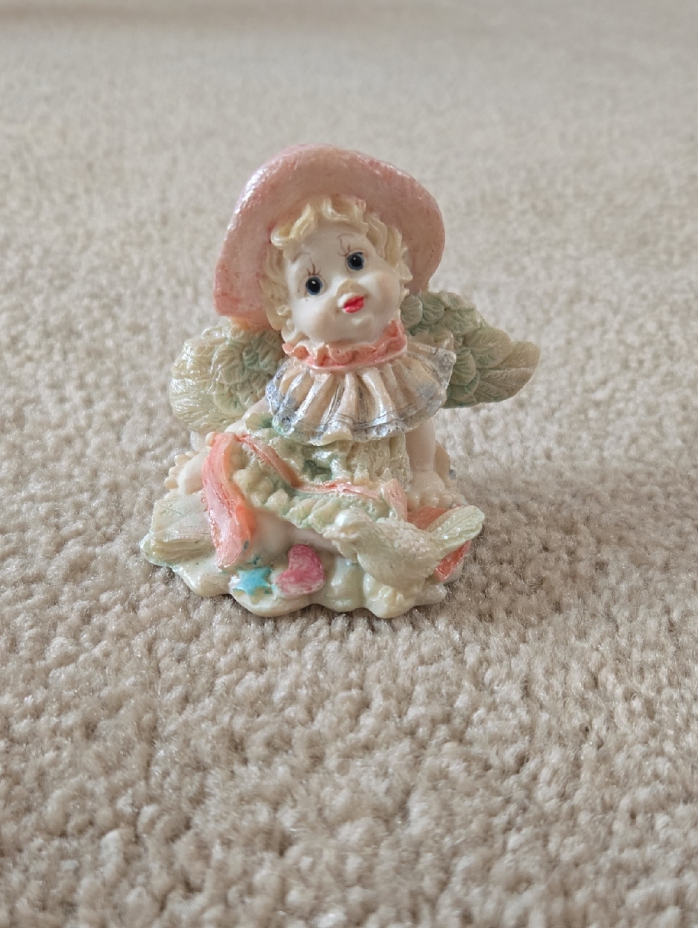 Porcelain Cherub Angel Figurine in Pastel Pink & Cream